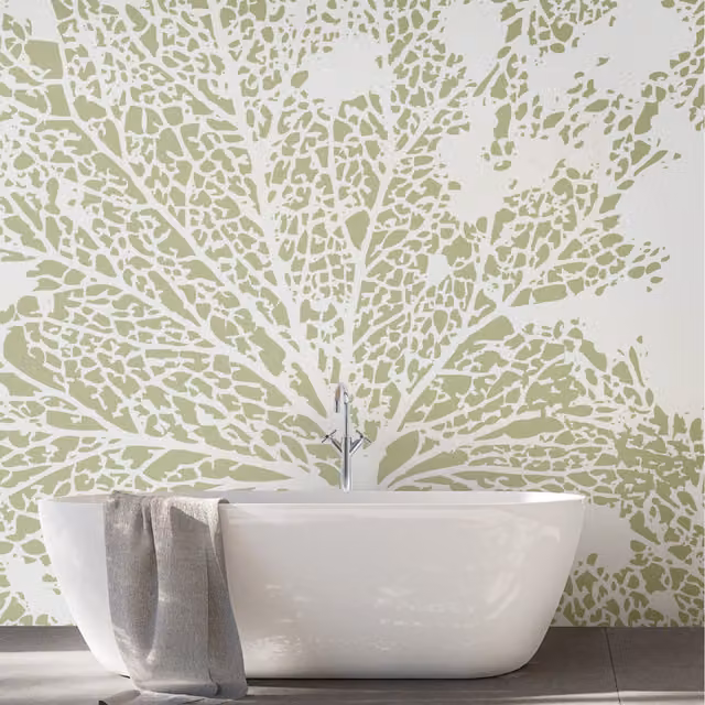 Origin Murals Skeleton Leaf Large Floral Mural in Sage Green, 350cm