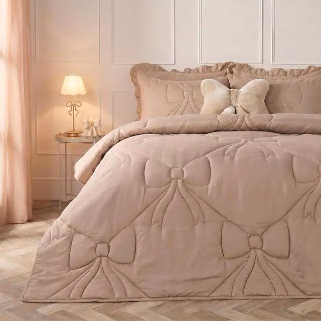 OHS Bow Lattice 7.5 TOG King Size Duvet and Pillowcase Set in Natural Beige