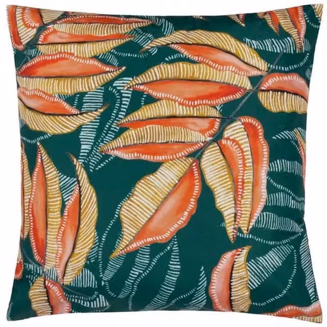 Wylder Ebon Wilds Outdoor Akia Square Cushion in Teal Floral Design