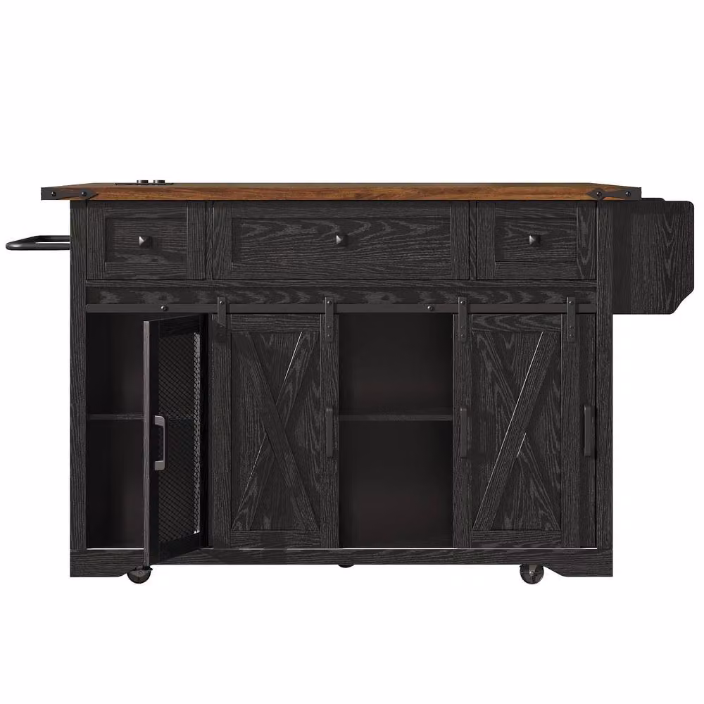 Merax Mobile Kitchen Island Trolley with Drop Leaf Worktop and Storage, Black, H 91.5 x W 120.2 x D 45.0 cm – 5
