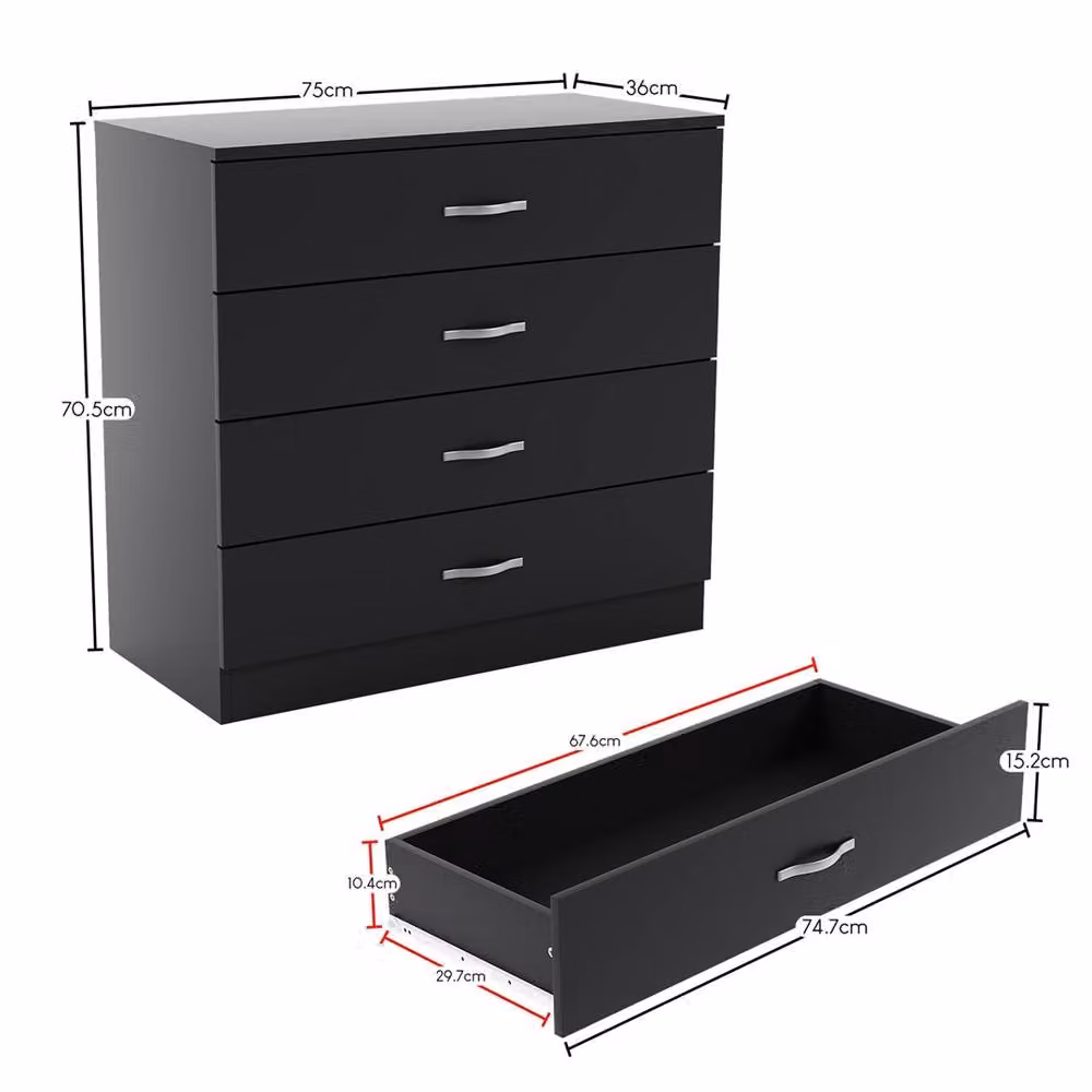 FORGEVIO Modern 4 Drawer Chest in Black with Silver Details – 2