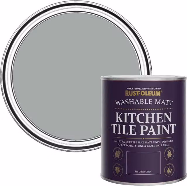 Rust-Oleum Water-Based Kitchen Tile Paint in Matt Finish, Pitch Grey, 750ml – 1