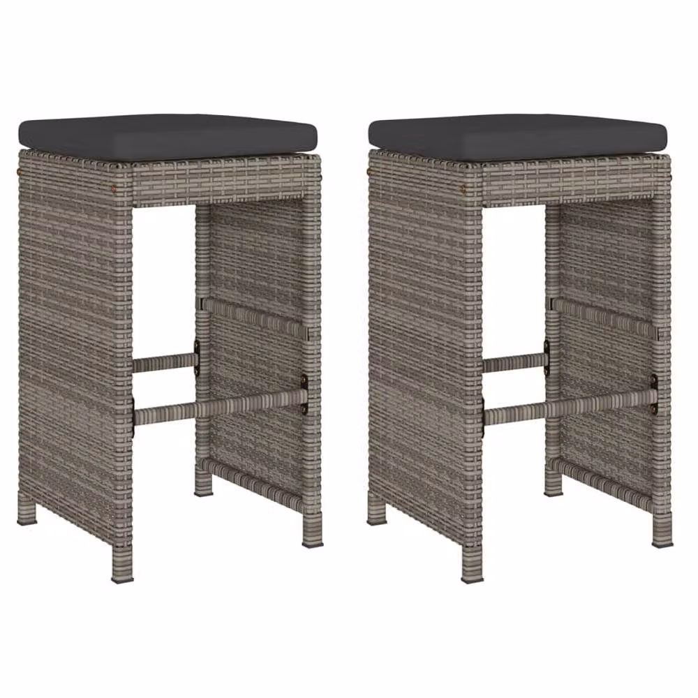Berkfield Home Beautiful Garden Bar Stools with Cushions, 2 Piece Set, Grey Poly Rattan – 3
