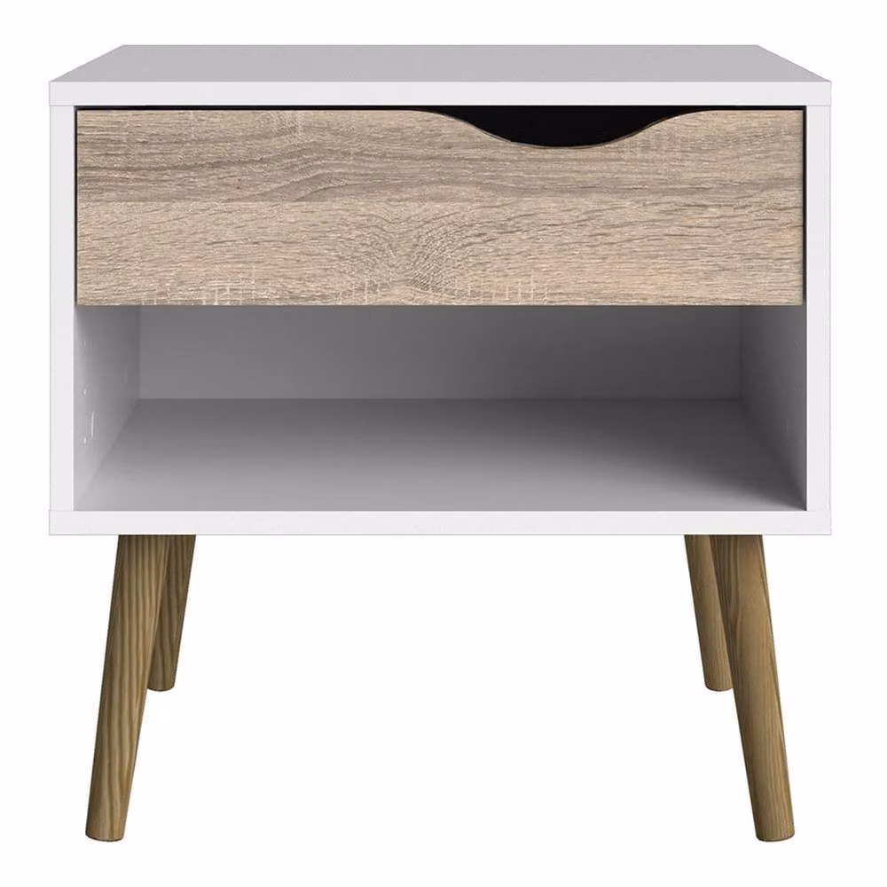 Wyld Haus Sapporo Bedside Table in White and Natural Oak with 1 Drawer – 2