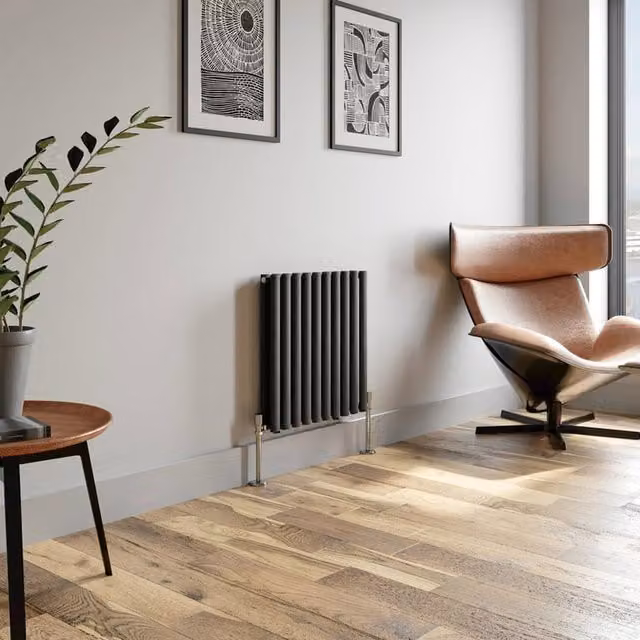 Temprazo Horizontal Oval Tube Double Panel Designer Radiator in Anthracite Grey, H: 144 cm, W: 60 cm, D: 7.9 cm