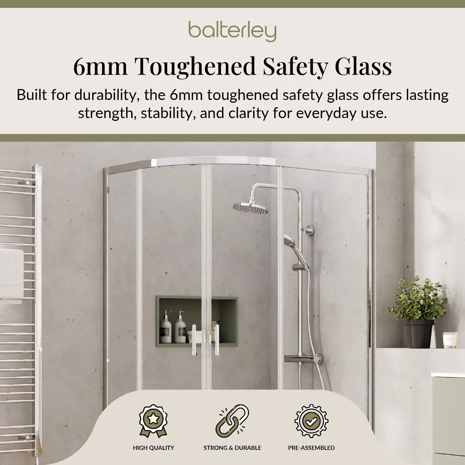 Balterley 6mm Glass Offset Quadrant Shower Enclosure, Silver, W/D/H: 120 x 190 x 90 cm – 2