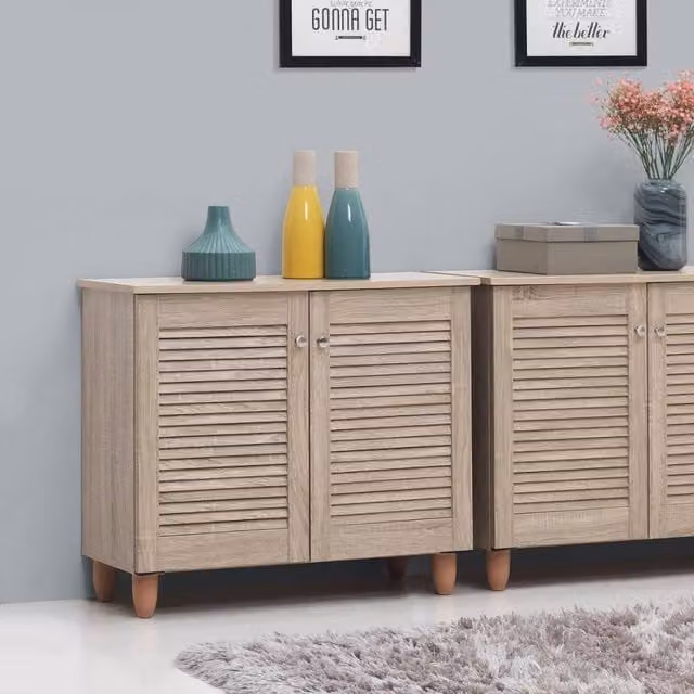 Timber Art Design Modern 2-Door Shoe Storage Cabinet in Beige