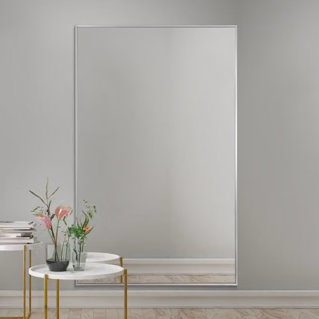 MirrorOutlet Artus Minimalist Rectangular Wall Leaner Mirror in Silver Aluminium and Glass