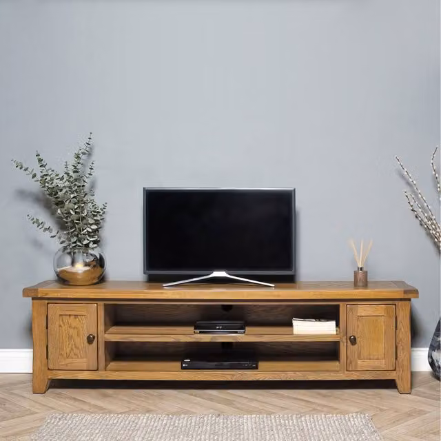 Elm Home And Garden Rustic Oak Large Wide Screen TV Unit in Brown