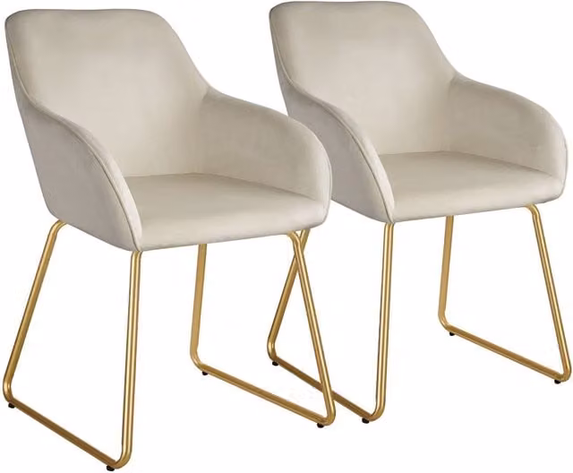 tectake Jeane Set of 2 Dining Chairs in Cream Velvet with Gold Details
