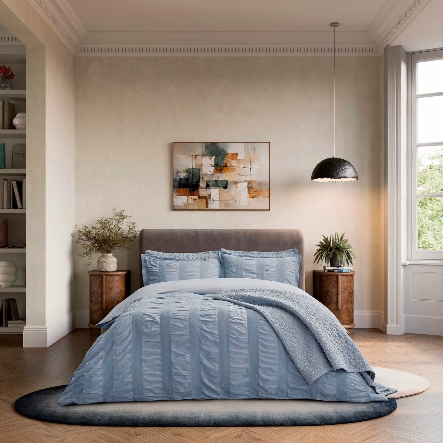 Bedeck of Belfast Blue Woven Waffle Stripe Cotton Duvet Cover and Pillowcase Set, W/D/H: 200 x 200 cm – 2