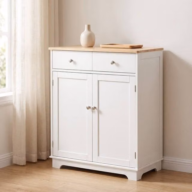 STILVORA White and Multicolour Kitchen Floor Cabinet with Internal Drawers and Adjustable Shelves W/D/H: 40.3 x 68.0 x 85.0 cm