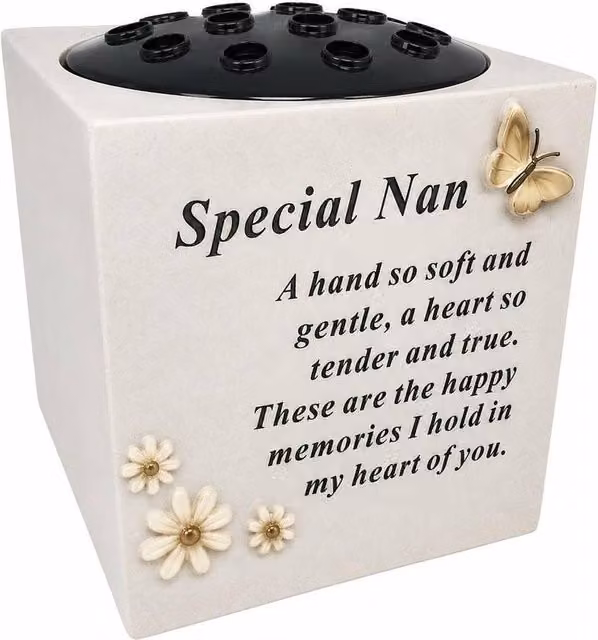 David Fischhoff Butterfly Memorial Vase in Cream Stone for Condolence and Tabletop Use