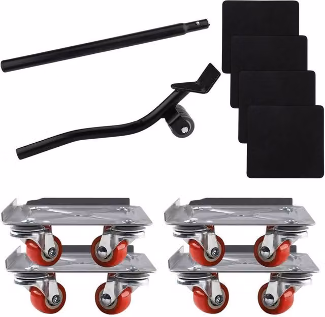 KORVIXA Heavy Furniture Lifter Shifter Remover Roller Wheels in Black Steel, W: 52 cm, L: 1000 cm