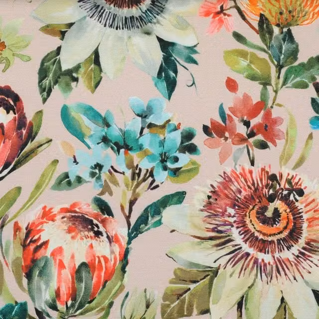 Clarke & Clarke Paradise Floral Cotton Velvet Fabric in Blush Pink and Multicolour