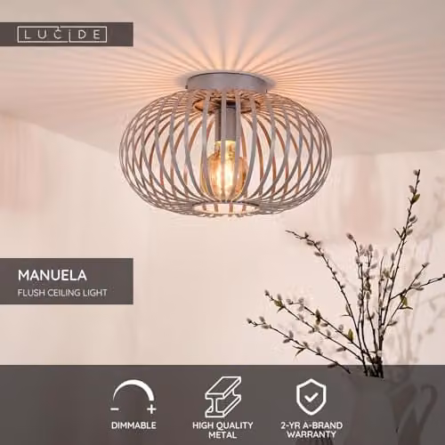 Lucide Manuela Dimmable LED Flush Ceiling Light, Grey, Diameter: 39.5 cm – 2