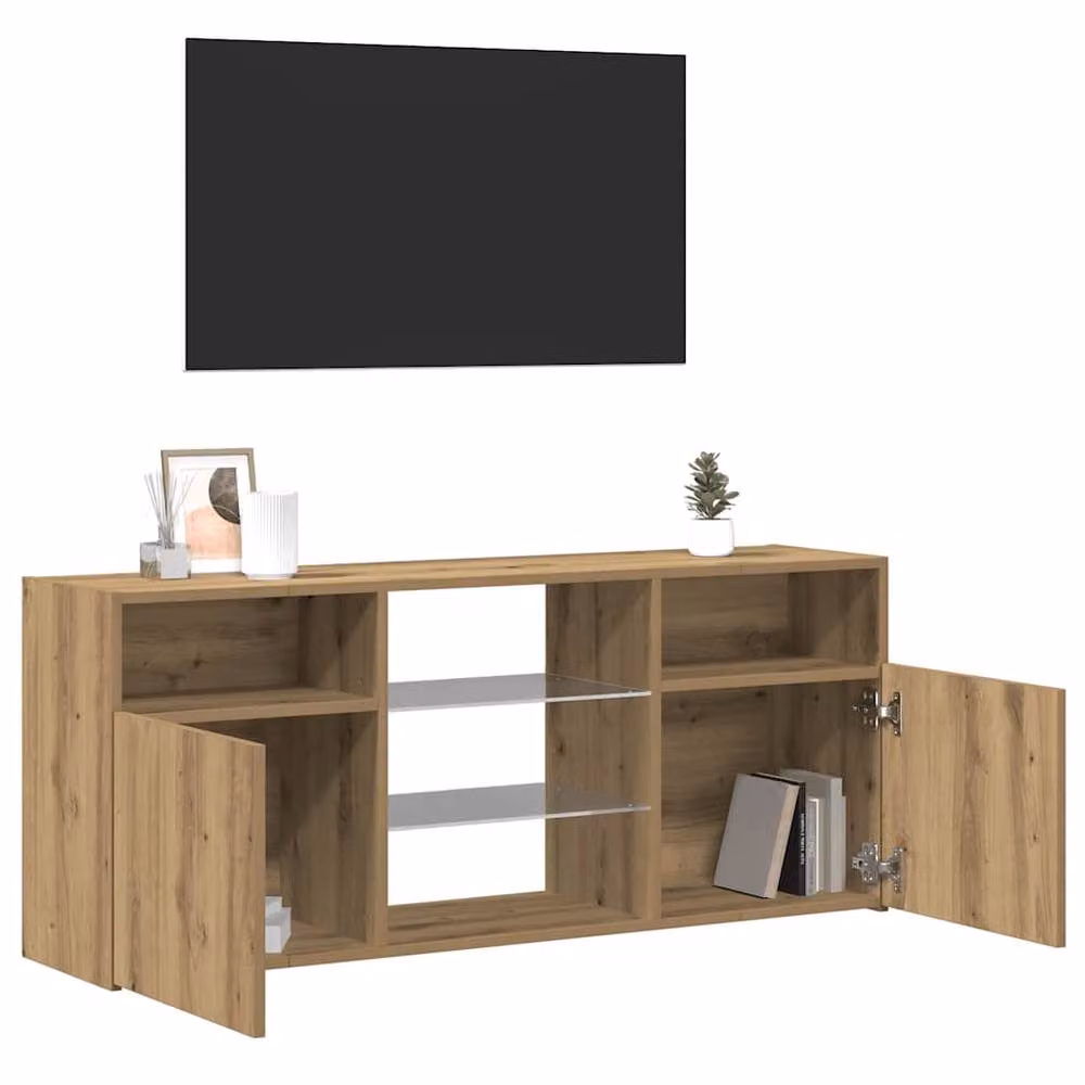 Berkfield Home Modern TV Cabinet with LED Lights in Artisan Oak Brown, W/D/H: 120 x 30 x 50 cm – 5