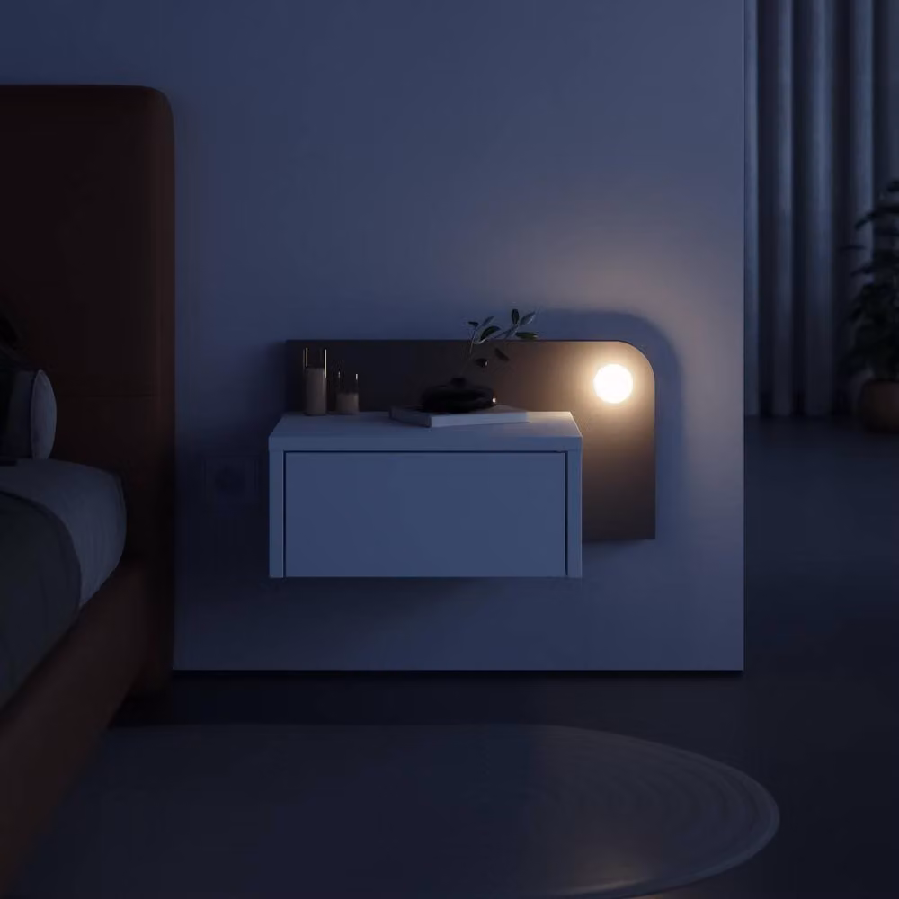 Decortie Dotta Modern Wall Mounted Bedside Table with Integrated Lighting in White and Grey – 2