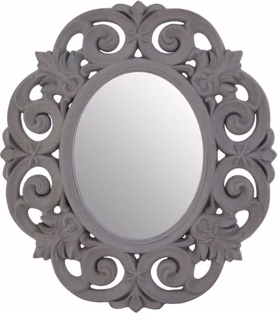 Orsina Antique Grey Oval Wall Mirror with Floral Design
