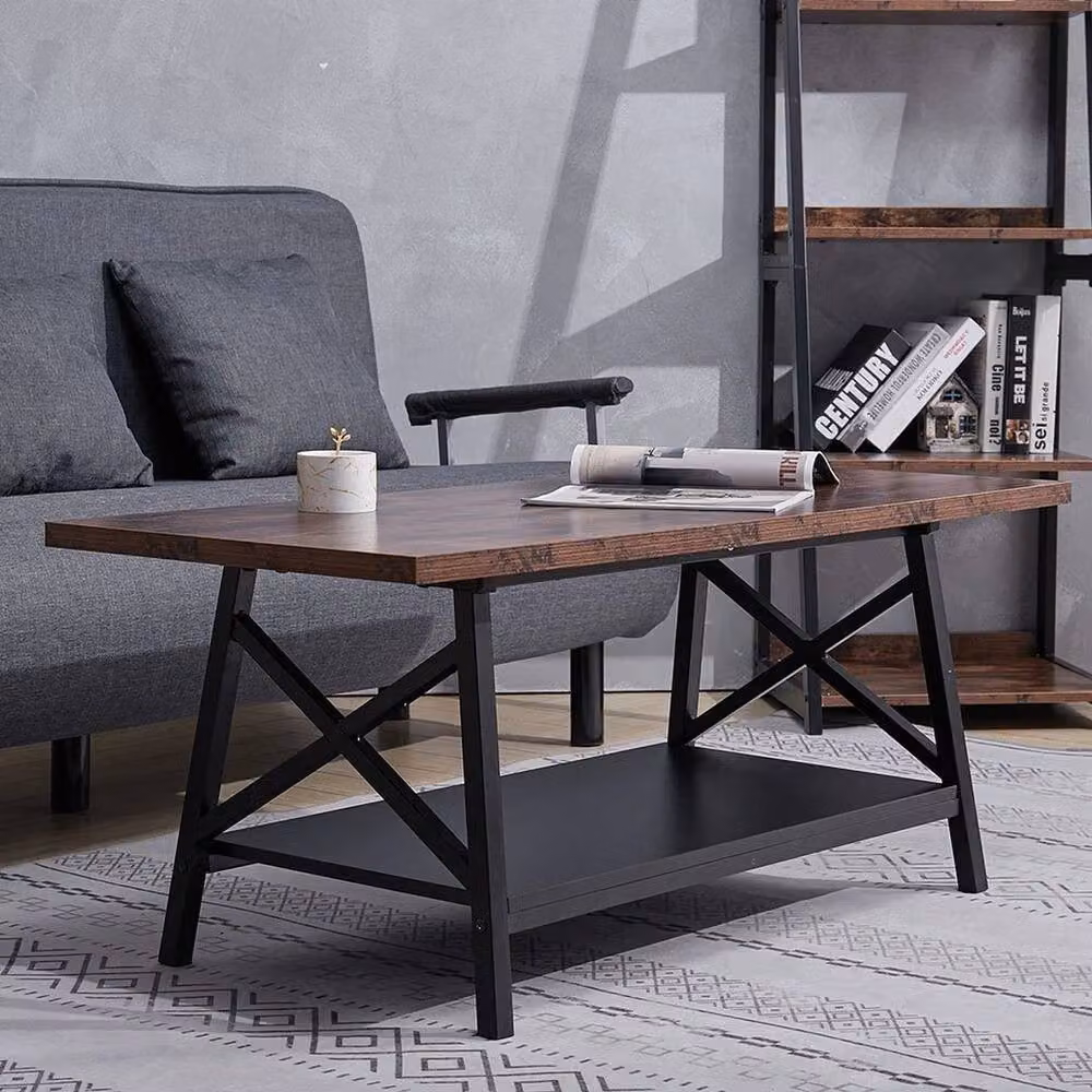 KORVIXA Rustic Brown Wooden Square Coffee Table with Storage, W/D/H: 100 x 100 x 46 cm – 3