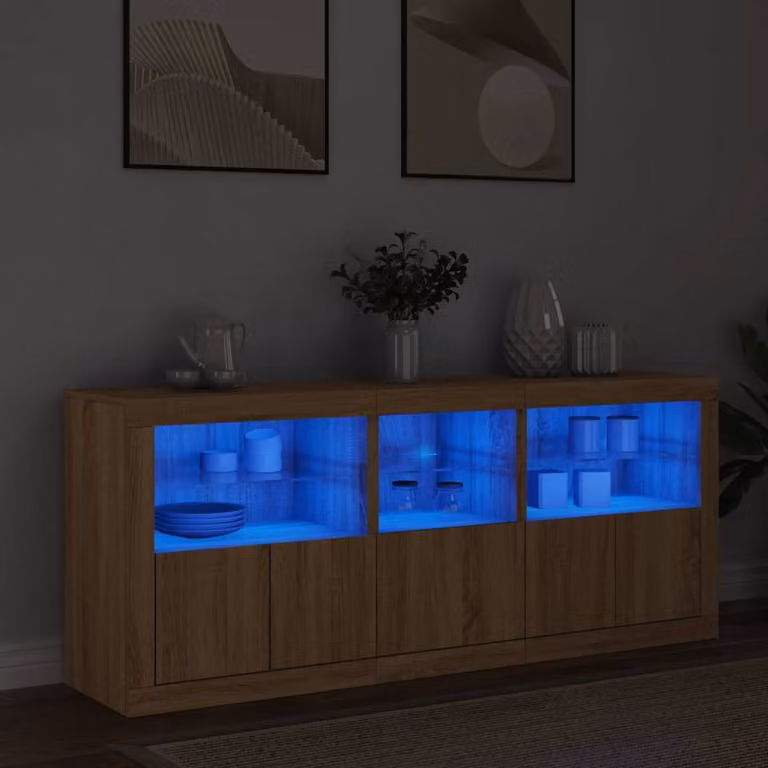 Berkfield Home Sonoma Oak Sideboard with Integrated LED Lights in Tan, W/D/H: 162 x 37 x 67 cm