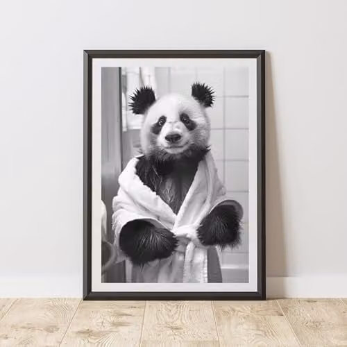 60 Second Makeover Panda Bathrobe Animal Print Paper Poster, Black and White, A3