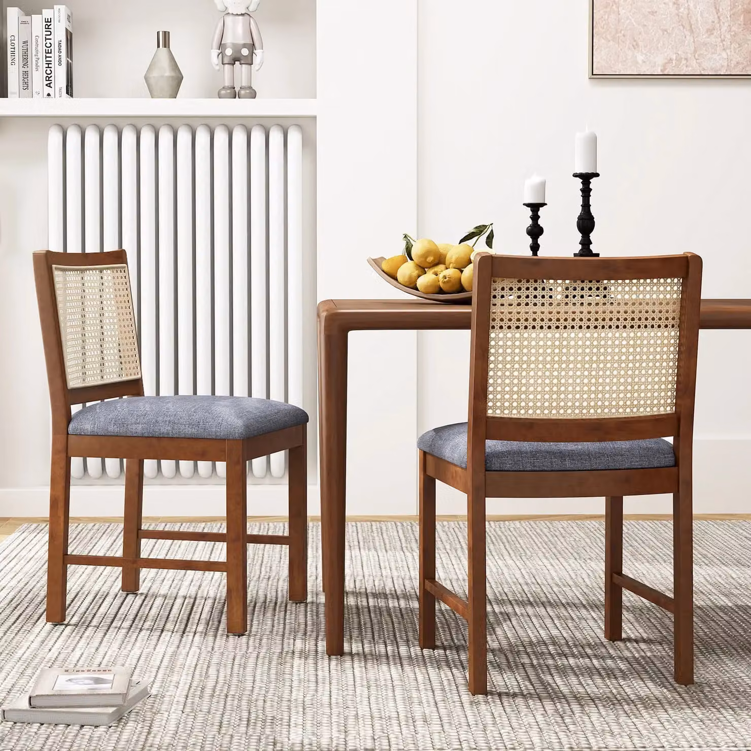 Costway Set of 2 Mid-Century Rattan and Rubberwood Dining Chairs with Fabric Upholstery, Brown – 3
