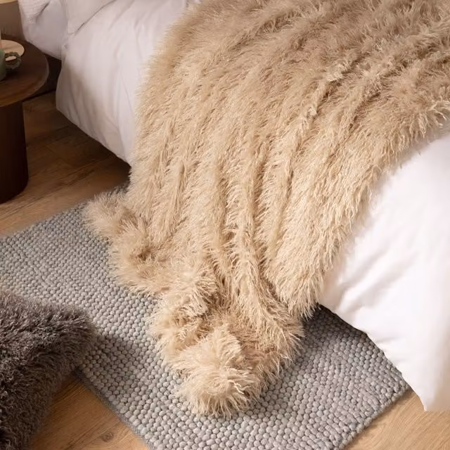Furn Rowan Reversible Faux Fur Throw in Beige and Sand, W: 130 cm, D: 170 cm