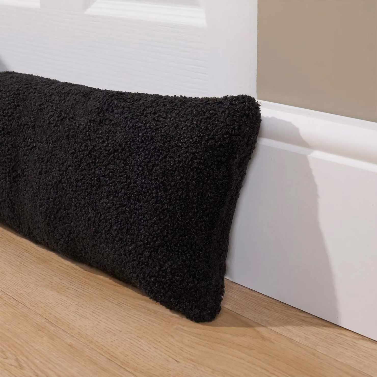 OHS Black Boucle Fleece Door Draft Excluder Cushion, W: 90 cm, H: 20 cm – 2