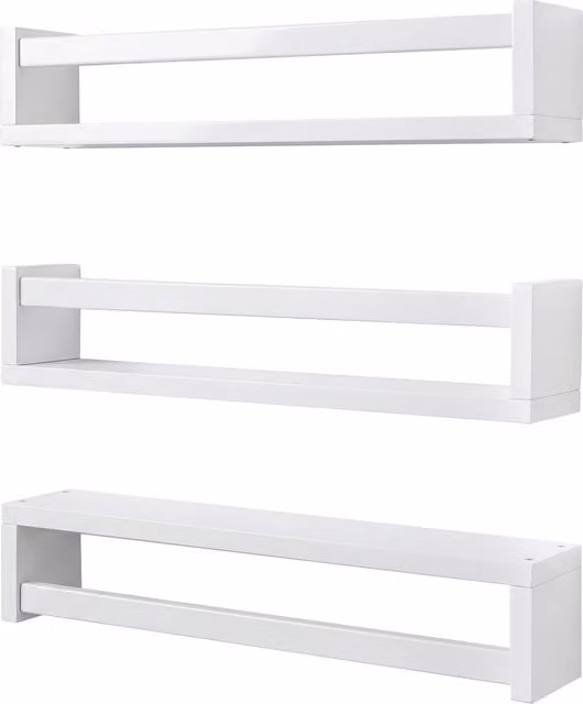 Levede 3 Pack White Solid Wood Nursery Floating Wall Shelves for Kids
