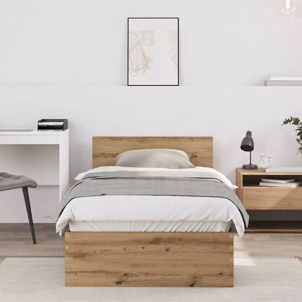 Berkfield Home Artisan Oak Bed Frame in Brown, W/D/H: 90 x 190 cm – 2