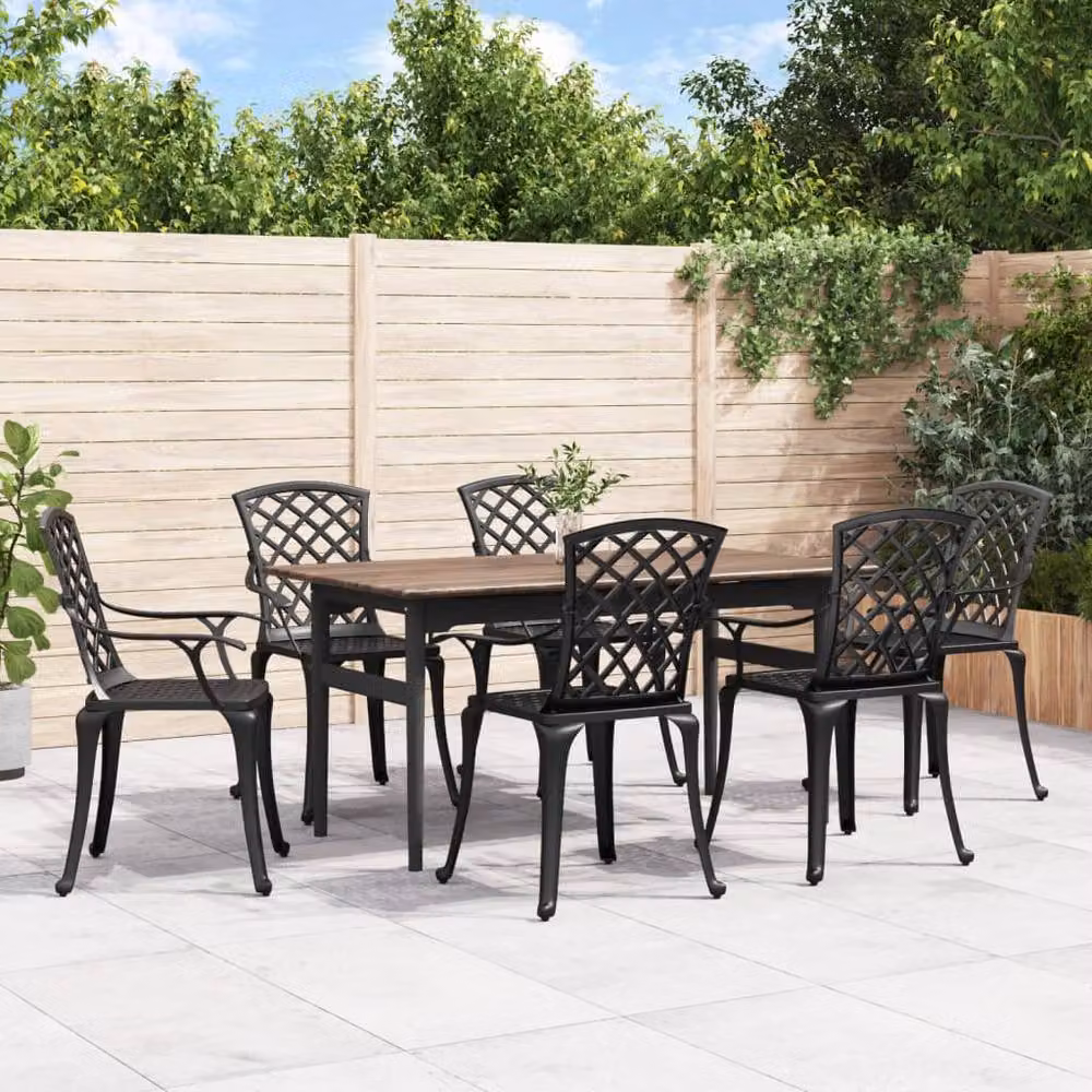Berkfield Home Set of 6 Cast Aluminium Garden Chairs in Matt Black – 2