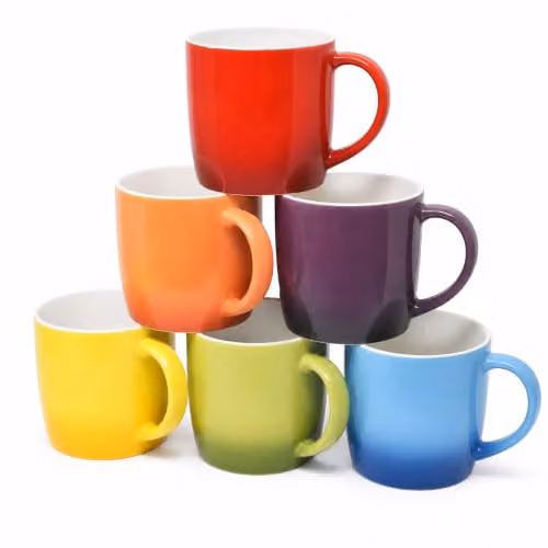 joeji's Kitchen Set of 6 Multicolour Stoneware Coffee Mugs, 350ml each