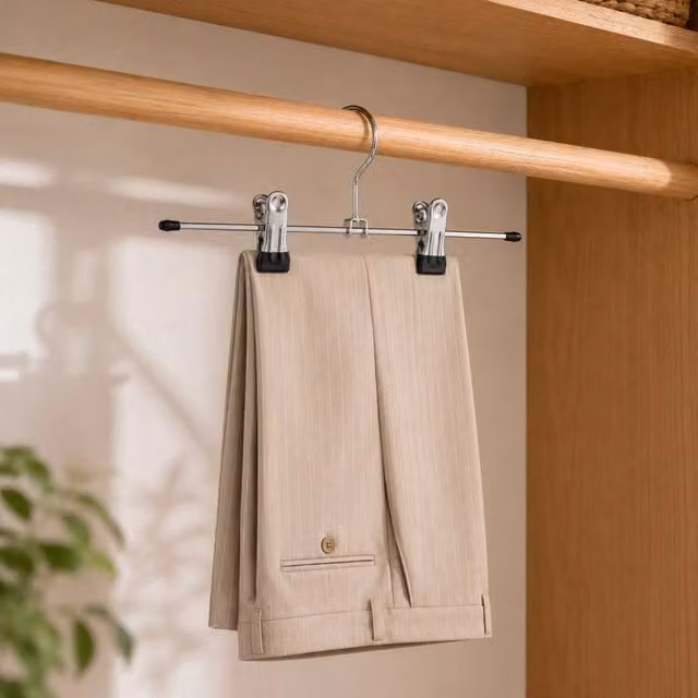 My Laundry Pack of 4 Non-Slip Metal Trouser Hangers with Bar in Silver