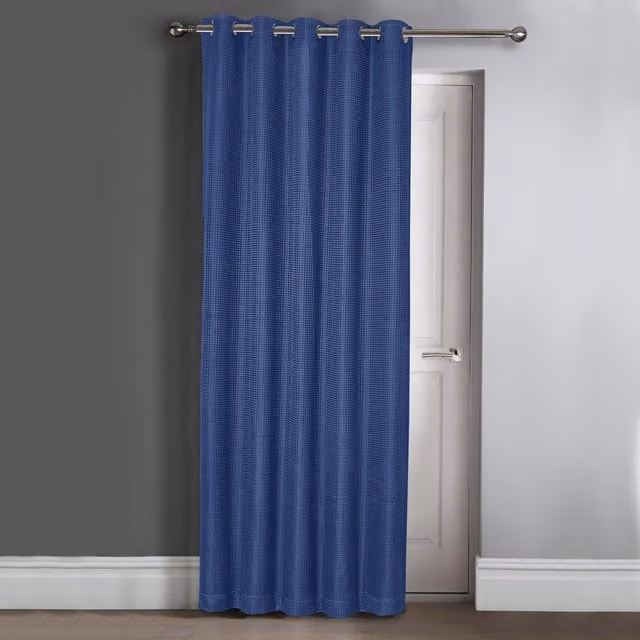 Velosso Waffle Ring Top Eyelet Door Curtain in Navy Blue, Width: 117 cm, Drop: 214 cm