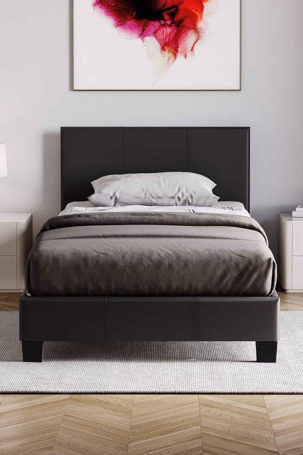 HD Designs Lisbon Upholstered Faux Leather Bed Frame with Mattress in Black, Small Double (W/D/H: 120 x 200 cm) – 5