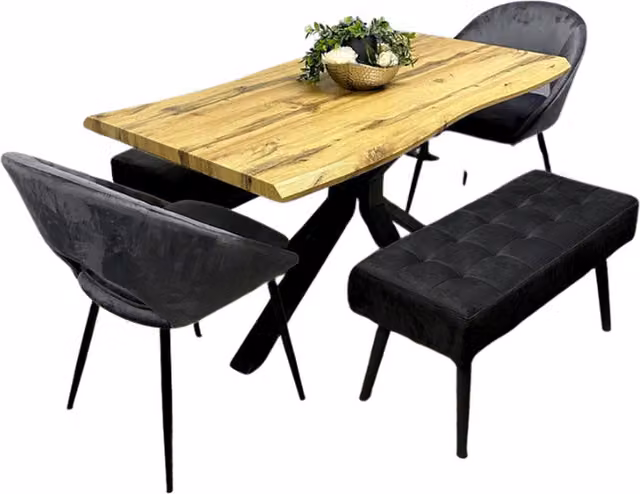 Kosy Koala Modern Rectangular Dining Set with Table, 2 Velvet Chairs and 2 Benches in Grey