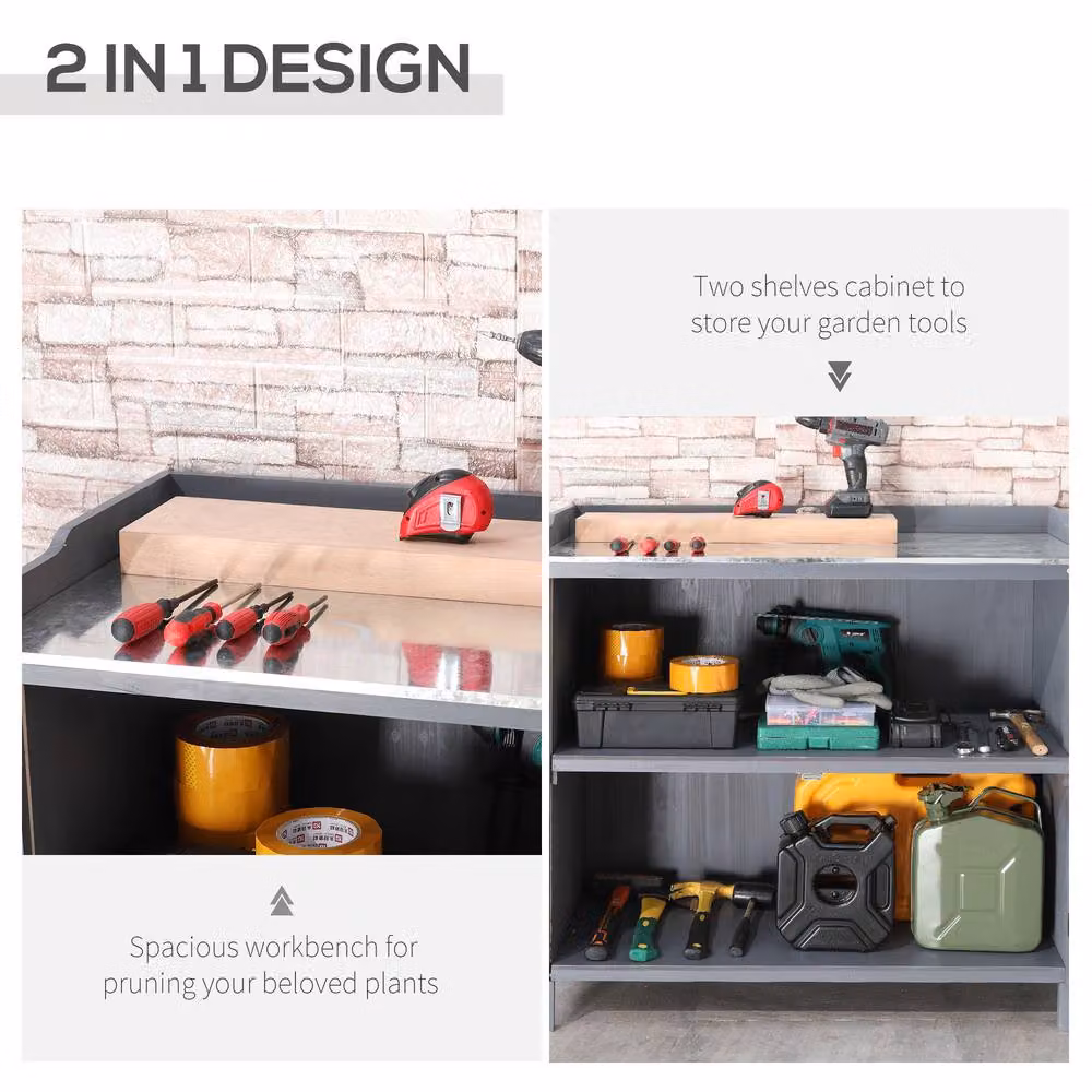STILVORA Modern Grey Outdoor Storage Cabinet with Galvanised Steel Top and Internal Shelves – 4