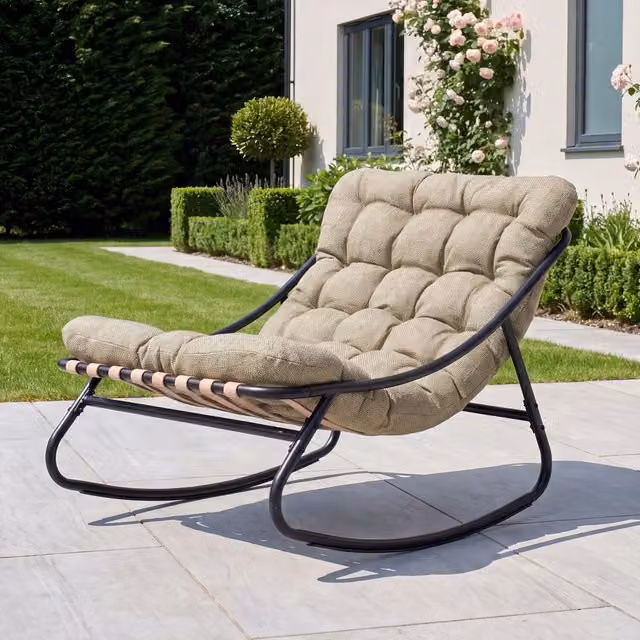 Artemis Home Modern Metal Rocking Chair in Black and Green, H 101.0 x W 78.0 x D 74.0 cm