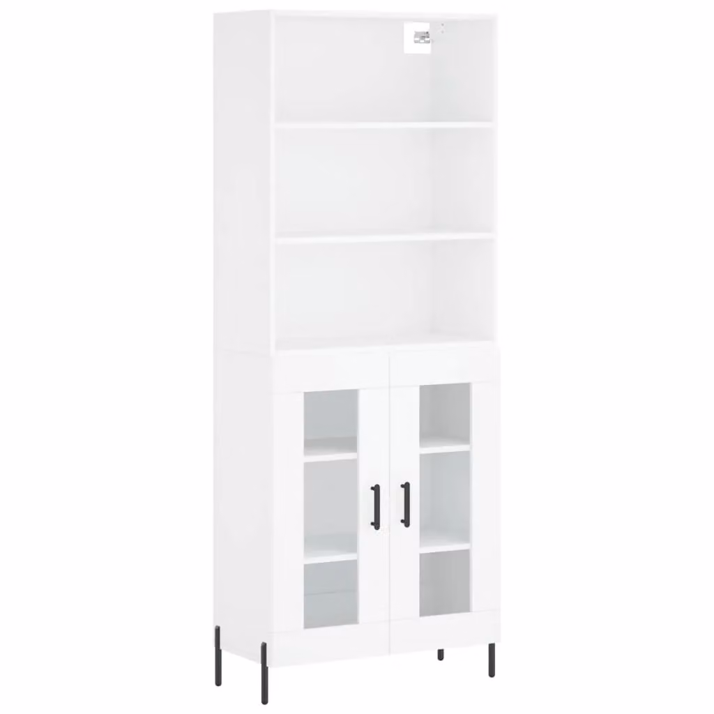 Berkfield Home Modern White Highboard with Glass Doors, W/D/H: 69.5 x 34 x 180 cm – 2