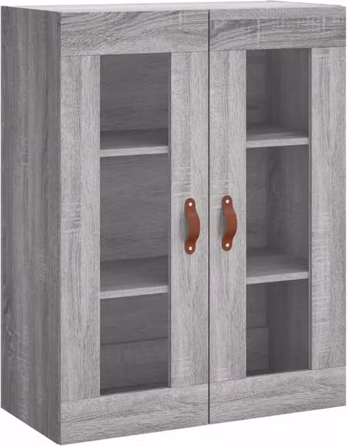 Berkfield Home Wall Mounted Cabinet in Grey Sonoma with Glass Doors, W: 69.5 cm, D: 34 cm, H: 90 cm – 1