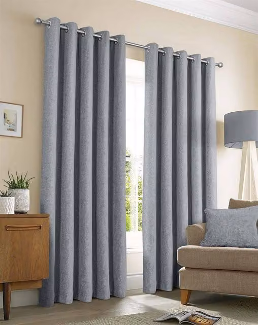 Sundour Amberley Grey Chenille Eyelet Curtains, Width: 168 cm, Drop: 183 cm – 1