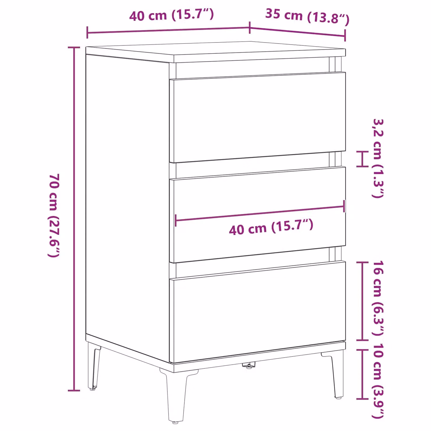 Berkfield Home Artisan Oak Bedside Cabinet in Brown, W/D/H: 40 x 35 x 70 cm – 3