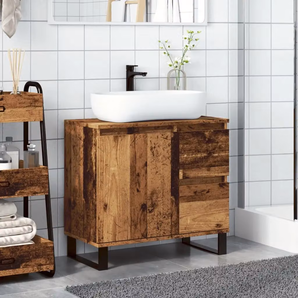 Berkfield Home Industrial Bathroom Sink Cabinet in Old Wood Brown, W/D/H: 65 x 33 x 60 cm – 3