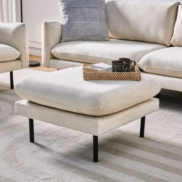 Wyld and Coco Beige Fabric Pillow-Top Ottoman Footstool with Aluminium Legs W/D/H: 70 x 44 x 44 cm – 1