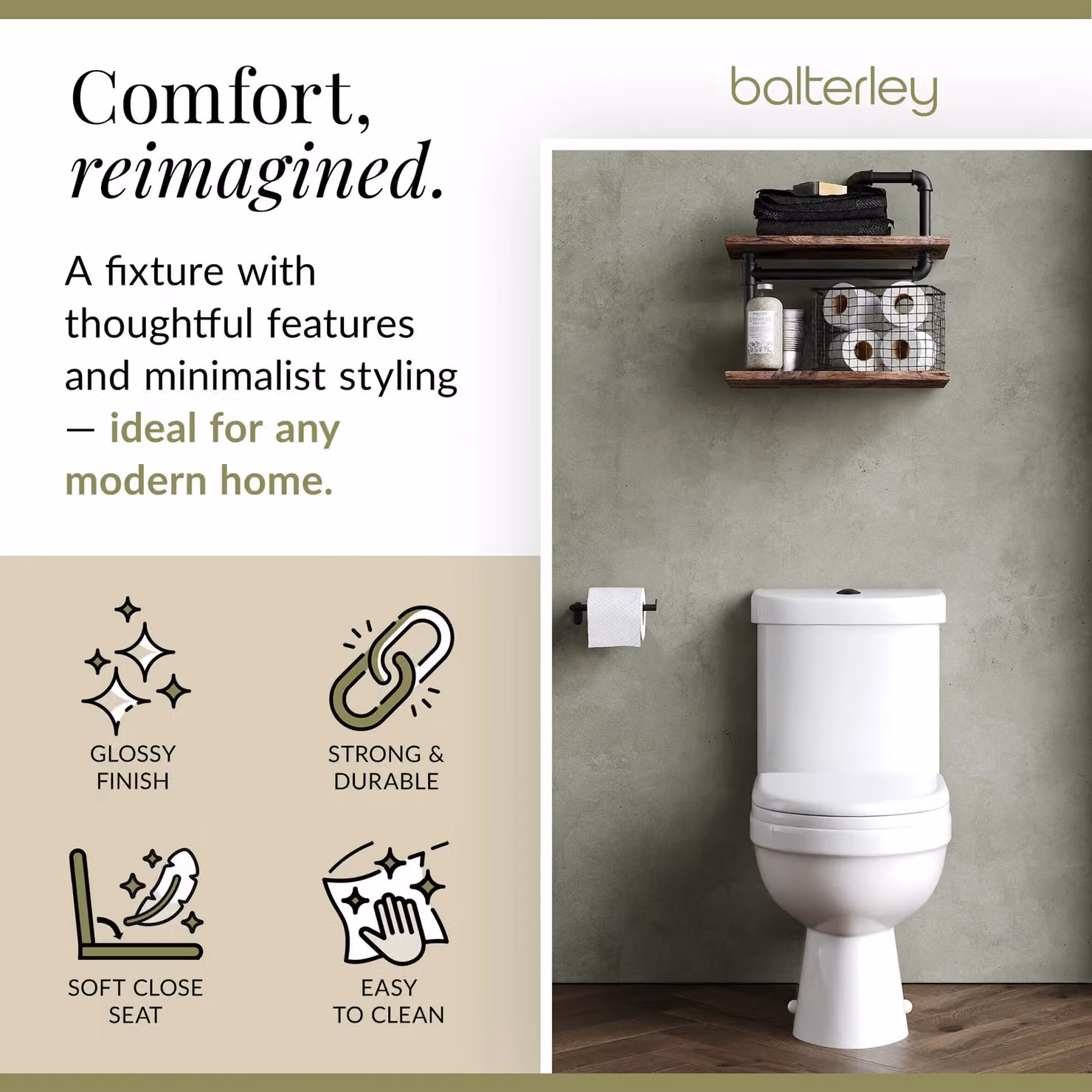 Balterley Vito Ceramic Pan, Cistern and Soft Close Seat, White, W: 78.0 cm, D: 37.5 cm, H: 64.0 cm – 2