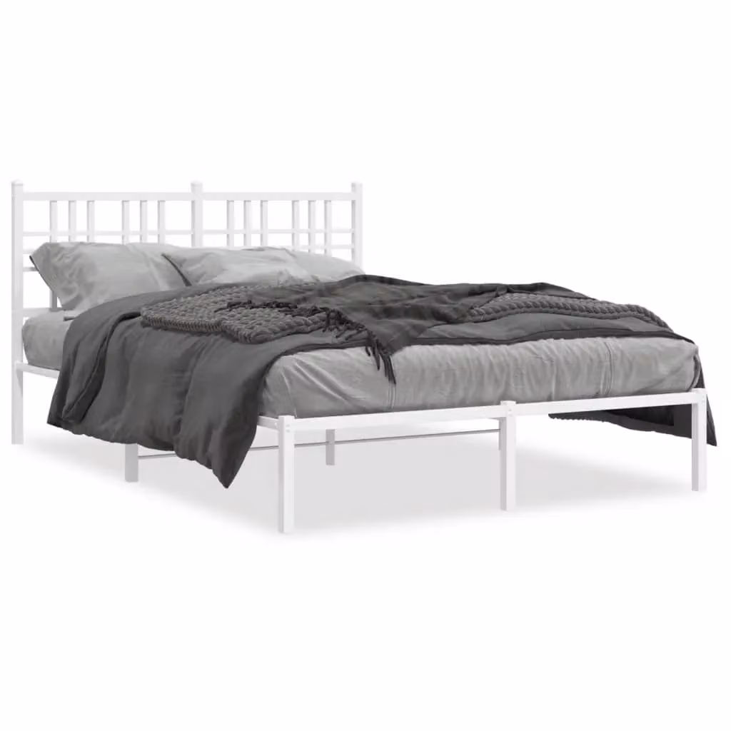 Berkfield Home Metal Bed Frame with Headboard, White, W/D/H: 140 x 190 cm – 2