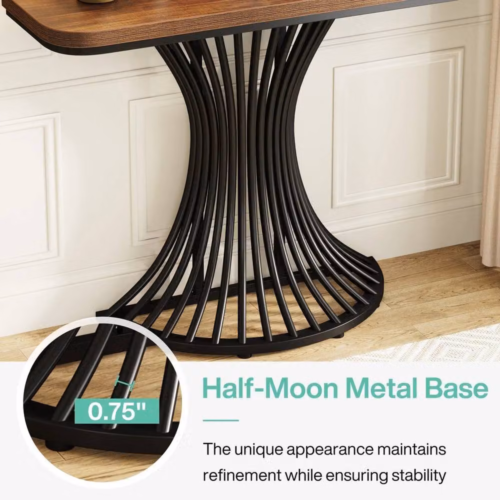 VOGREX Industrial Small Console Table in Brown Wood and Metal – 4