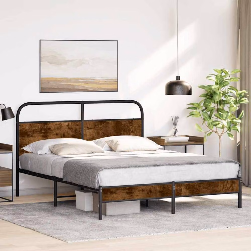 Berkfield Home Smoked Oak Bed Frame in Brown, W/D/H: 160 x 200 cm – 2