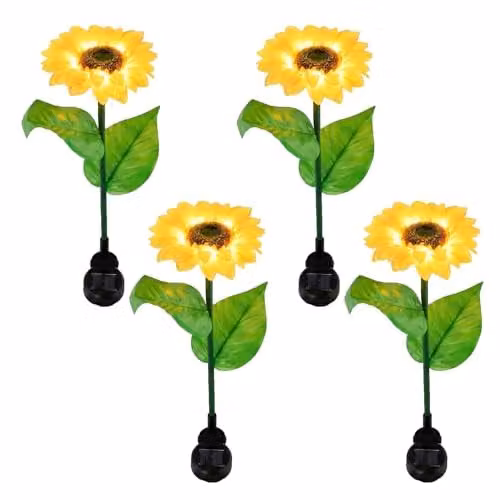 Gardenwize Pack of 4 Solar LED Sunflower Stake Lights in Yellow and Multicolour with Dusk Sensor and Ground Spike – 1